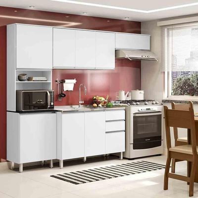 Cozinha Compacta 4 Peças Com Balcão Paris Para Pia Branco