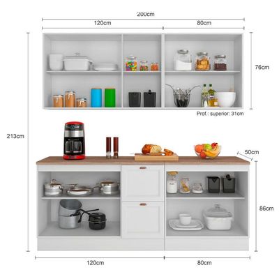 Cozinha Completa Unna 9 Portas 2 Gavetas Poliman Móveis Branco