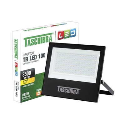 Refletor Taschibra Led Tr Slim 100W Luz Branco Quente 3000K Preto Bivolt Bivolt