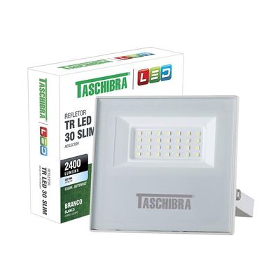 Refletor Taschibra Led Tr Slim 30W Luz Brando Fria 6500K Branco Bivolt Bivolt