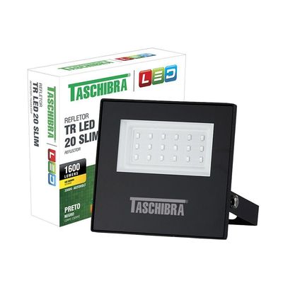 Refletor Taschibra Led Tr Slim 20W Luz Branco Quente 3000K Preto Bivolt Bivolt