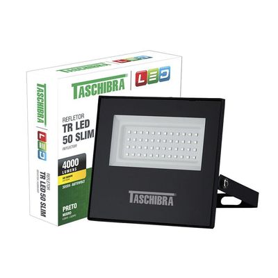 Refletor Taschibra Led Tr Slim 50W Luz Branco Quente 3000K Preto Bivolt Bivolt