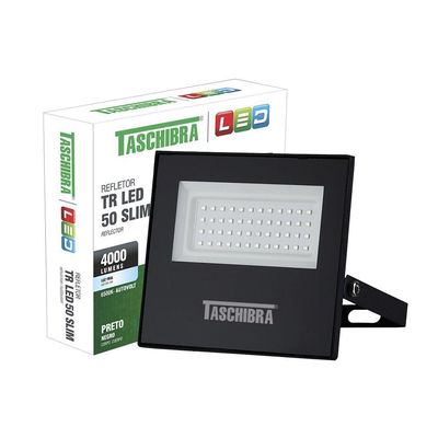 Refletor Taschibra Led Tr Slim 50W Luz Branco Fria 6500K Preto Bivolt Bivolt