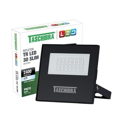 Refletor Taschibra Led Tr Slim 30W Luz Branco Fria 6500K Preto Bivolt Bivolt