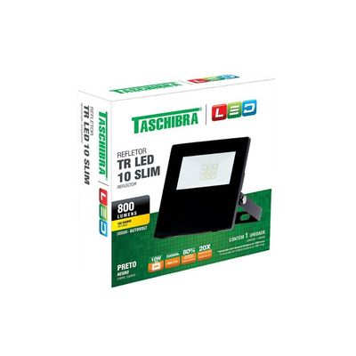 Refletor Tr Led 10w Slim Preto - Taschibra 3000k (amarela)