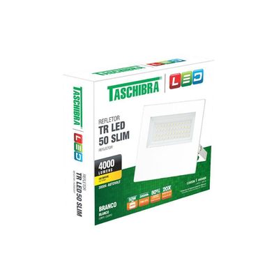 Refletor Tr Led 50w Slim Branco - Taschibra 3000k (amarela)