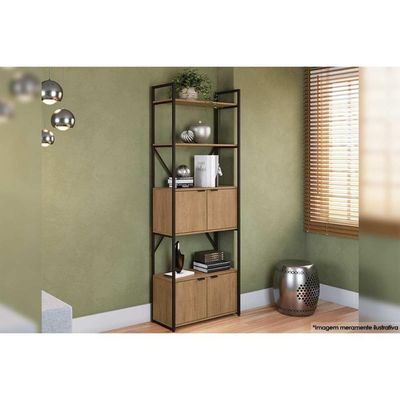 Estante De Livros Industrial Alta Li018 C/ 4 Portas Freijo/preto - Kappesberg