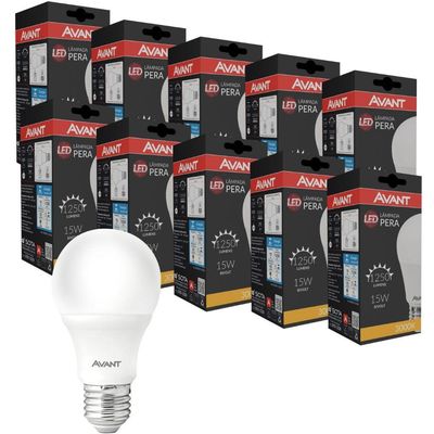Kit 10 Lâmpadas Led Pêra 15W Bivolt Amarelo 3000K Amarelo 3000K
