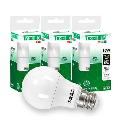Kit 4 Lâmpadas Led Bulbo Tkl 15w Taschibra E27 Bivolt 4000k Luz Neutra