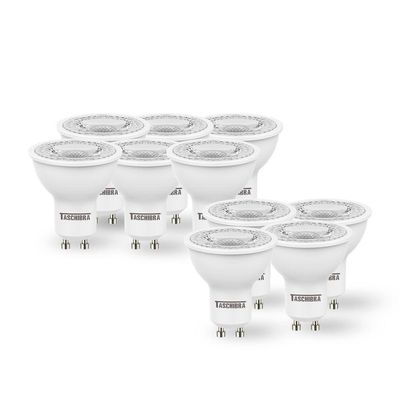 Kit 10 Lâmpadas Led Dicroica Mr16 Tdl 7w Taschibra Bivolt 6500k Luz Fria