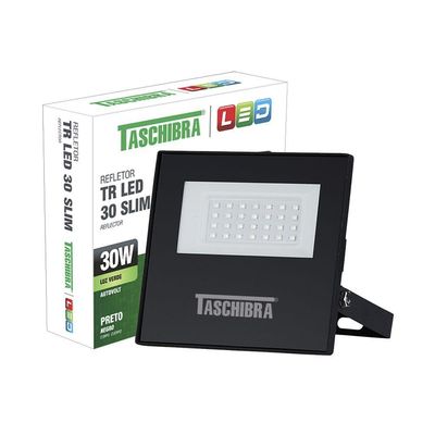 Refletor Taschibra Led Tr Slim 30W Luz Verde Preto Bivolt Bivolt