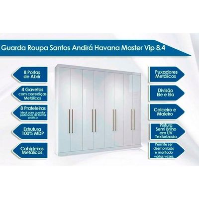 Cama Box Casal + Colchão Class Castor + Guarda Roupa Master Vip 8.4 Branco