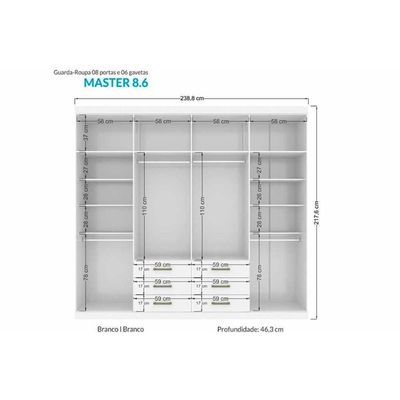 Cama Box Casal + Colchão Foggia Sogni + Guarda Roupa Master 8.6 Branco