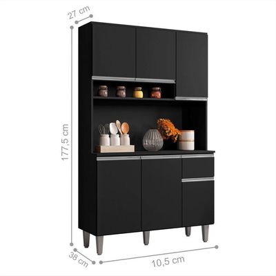 Armário De Cozinha Udine 6 Portas Preto