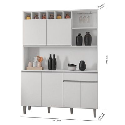 Kit Cozinha Compacta Alice 130Cm Com 6 Portas E 1 Gaveta Branco - Desk Design