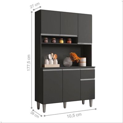 Armário De Cozinha Udine 6 Portas Cinza