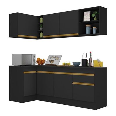 Cozinha Compacta De Canto Com Armário E Balcão Preta