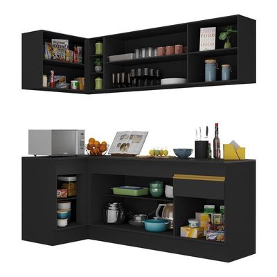 Cozinha Compacta De Canto Com Armário E Balcão Preta