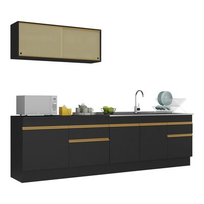 Cozinha Compacta Com Rodapé Com Armário E Balcão Preta