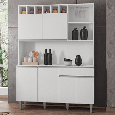 Kit Cozinha Compacta Alice 130Cm Com 6 Portas E 1 Gaveta Branco - Desk Design