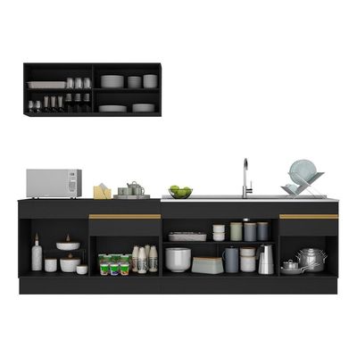 Cozinha Compacta Com Rodapé Com Armário E Balcão Preta