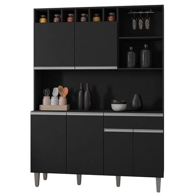 Kit Cozinha Compacta Alice 130Cm Com 6 Portas E 1 Gaveta Preto Fosco - Desk Design