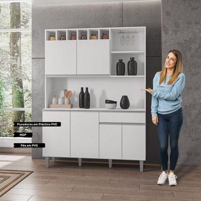 Kit Cozinha Compacta Alice 130Cm Com 6 Portas E 1 Gaveta Branco - Desk Design