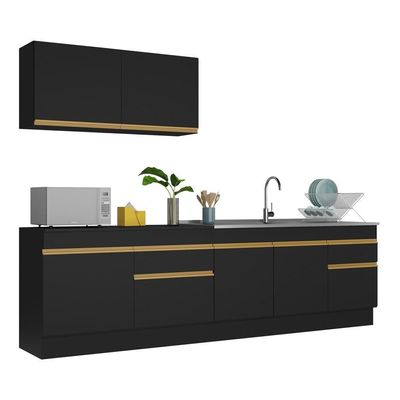 Cozinha Compacta Com Rodapé Com Armário E Balcão Preta