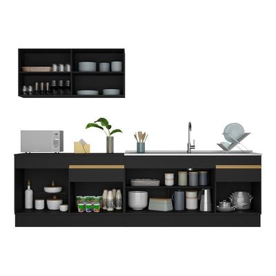 Cozinha Compacta Com Rodapé Com Armário E Balcão Preta