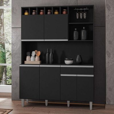 Kit Cozinha Compacta Alice 130Cm Com 6 Portas E 1 Gaveta Preto Fosco - Desk Design