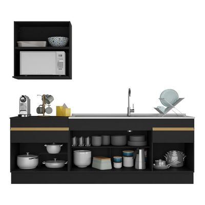 Cozinha Compacta Com Rodapé Com Armário E Balcão Preta