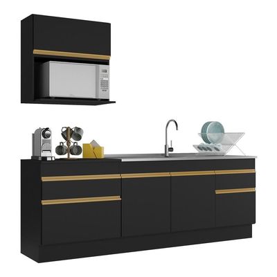 Cozinha Compacta Com Rodapé Com Armário E Balcão Preta