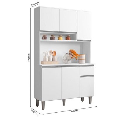 Kit Cozinha Compacta Márcia 105Cm Com 6 Portas E 1 Gaveta Branco - Desk Design