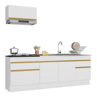 Cozinha Compacta Com Rodapé Com Armário E Balcão Branca