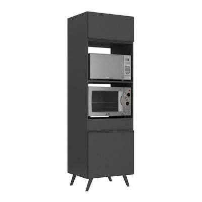 Paneleiro 2 Portas 63cm Para Forno E Microondas Veneza Multimóveis V3679 Preto Preto