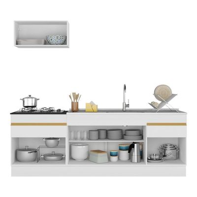 Cozinha Compacta Com Rodapé Com Armário E Balcão Branca