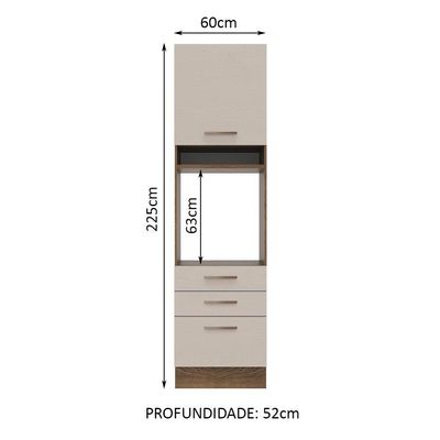 Torre Quente 60 Cm 1 Porta 3 Gavetas Rustic/crema Agata Madesa Rustic/crema