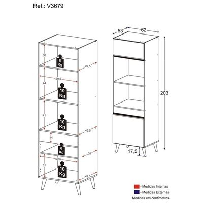 Paneleiro 2 Portas 63cm Para Forno E Microondas Veneza Multimóveis V3679 Preto Preto