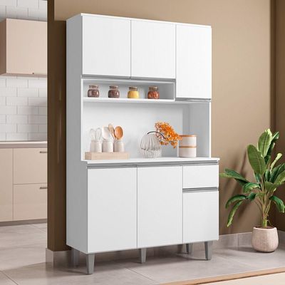 Kit Cozinha Compacta Márcia 105Cm Com 6 Portas E 1 Gaveta Branco - Desk Design