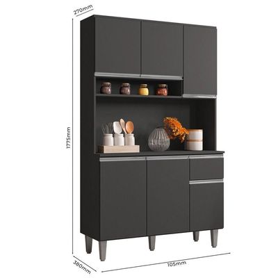 Kit Cozinha Compacta Márcia 105Cm Com 6 Portas E 1 Gaveta Cinza Escuro - Desk Design
