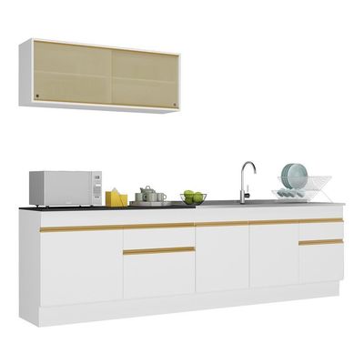 Cozinha Compacta Com Rodapé Com Armário E Balcão Branca