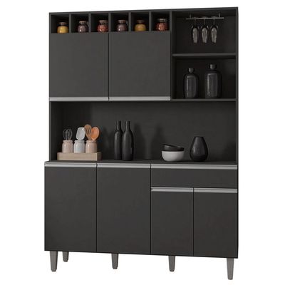 Kit Cozinha Compacta Alice 130Cm Com 6 Portas E 1 Gaveta Cinza Escuro - Desk Design