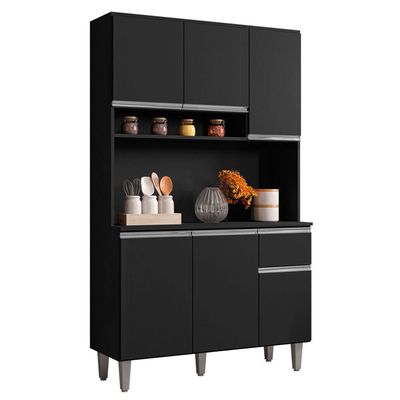 Kit Cozinha Compacta Márcia 105Cm Com 6 Portas E 1 Gaveta Preto Fosco - Desk Design