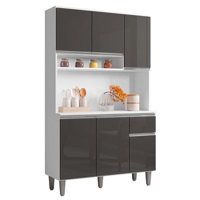 Kit Cozinha Compacta Márcia 105Cm Com 6 Portas E 1 Gaveta Branco Cinza Escuro - Desk Design
