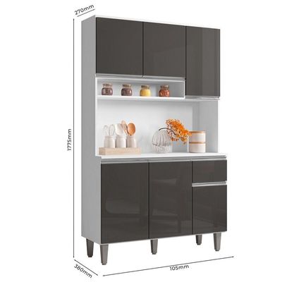 Kit Cozinha Compacta Márcia 105Cm Com 6 Portas E 1 Gaveta Branco Cinza Escuro - Desk Design