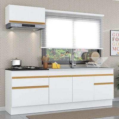 Cozinha Compacta Com Rodapé Com Armário E Balcão Branca