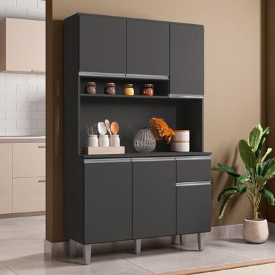 Kit Cozinha Compacta Márcia 105Cm Com 6 Portas E 1 Gaveta Cinza Escuro - Desk Design