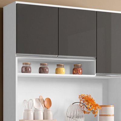 Kit Cozinha Compacta Márcia 105Cm Com 6 Portas E 1 Gaveta Branco Cinza Escuro - Desk Design