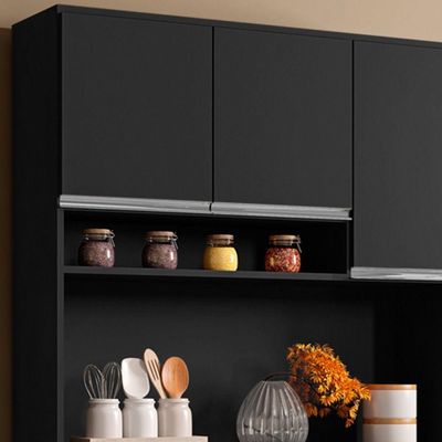 Kit Cozinha Compacta Márcia 105Cm Com 6 Portas E 1 Gaveta Preto Fosco - Desk Design