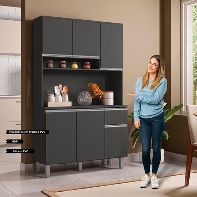 Kit Cozinha Compacta Márcia 105Cm Com 6 Portas E 1 Gaveta Cinza Escuro - Desk Design